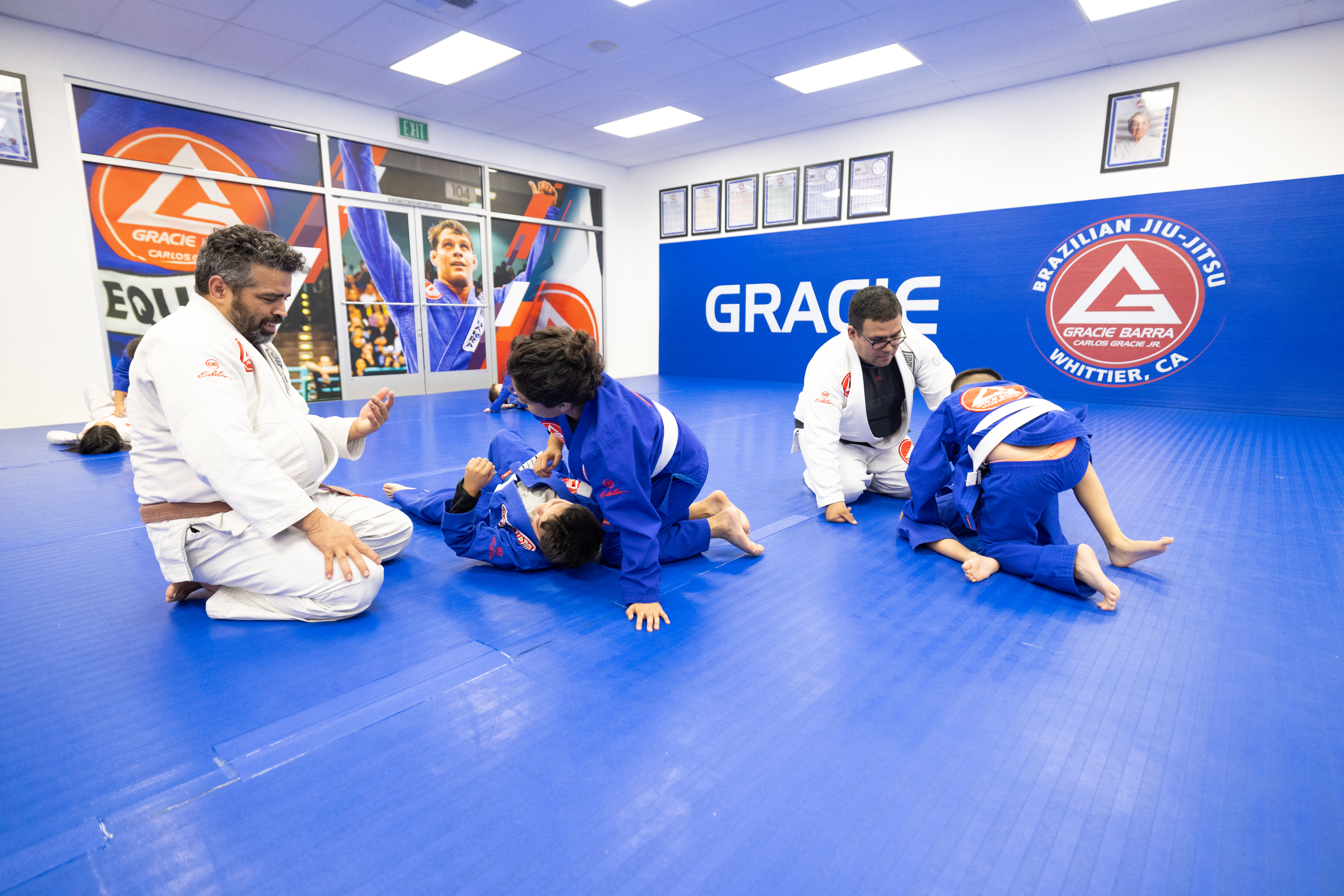 Junior students training Jiu-Jitsu at Gracie Barra Whittier
